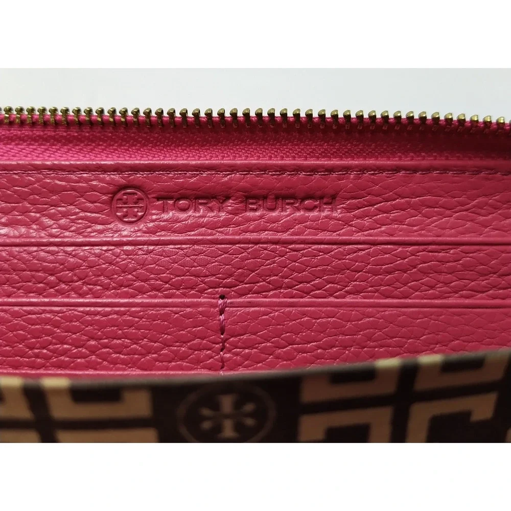 Tory Burch Pink Pebbled Leather Zip Around Credit Card Wallet